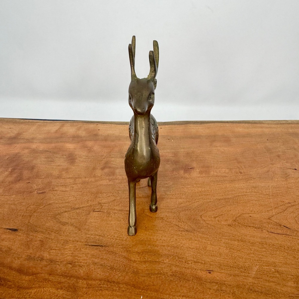 Vintage Brass Deer Figurine Spotted Buck MCM Reindeer Statue 5" - Picture 5 of 6